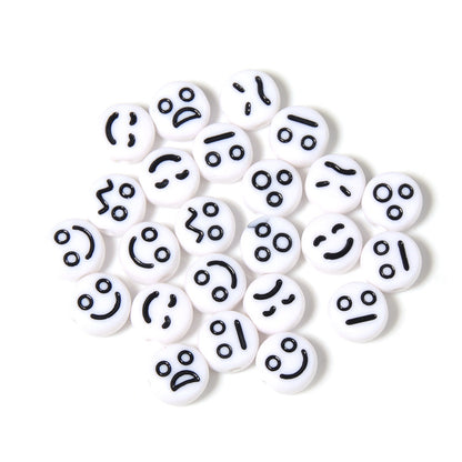 Cartoon Emoticon Flat Round Acrylic Beads 7x3.5mm Colorful 100pcs 14