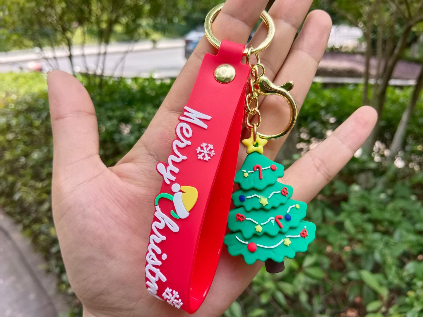 Silicone Christmas Keychain Cartoon Santa Snowman Tree Deer Charm 12