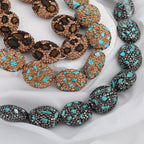 Egg Shaped Rhinestone Beads 23mm Polymer Clay Full Pave Blue Brown 6pcs