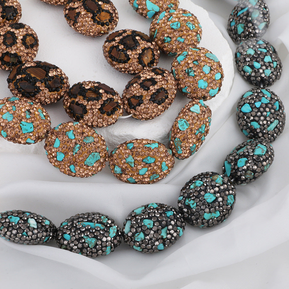 Egg Shaped Rhinestone Beads 23mm Polymer Clay Full Pave Blue Brown 6pcs