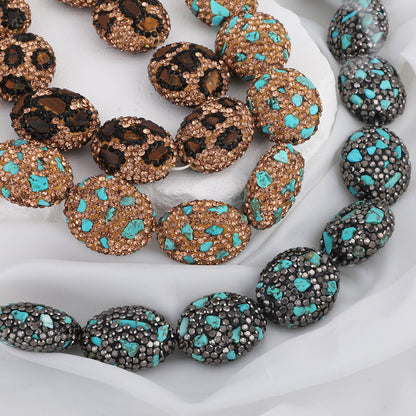 Egg Shaped Rhinestone Beads 23mm Polymer Clay Full Pave Blue Brown 6pcs