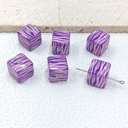 Colorful Leopard Print Acrylic Square Beads 14mm 50pcs 11