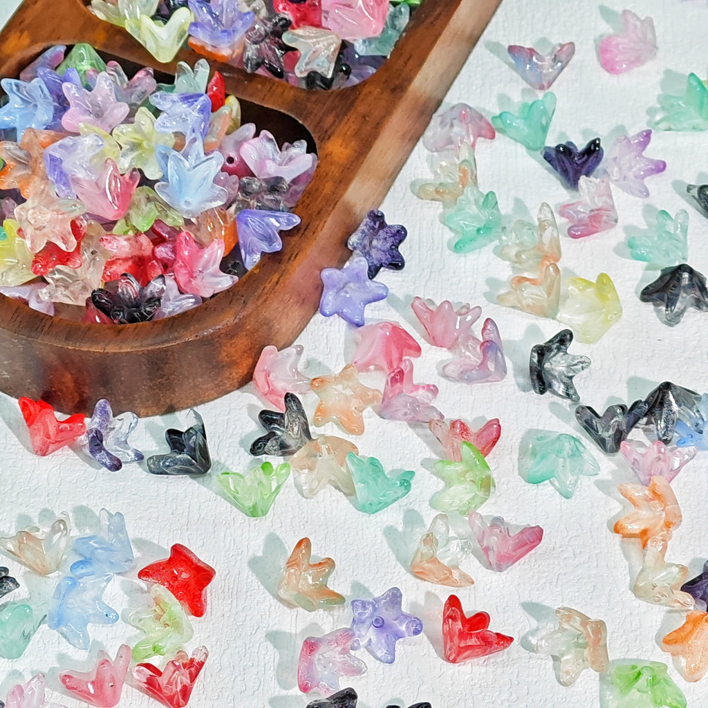 Gradient Five-Petal Flower Glass Beads 10x12mm Translucent Mixed Colors 50pcs 2