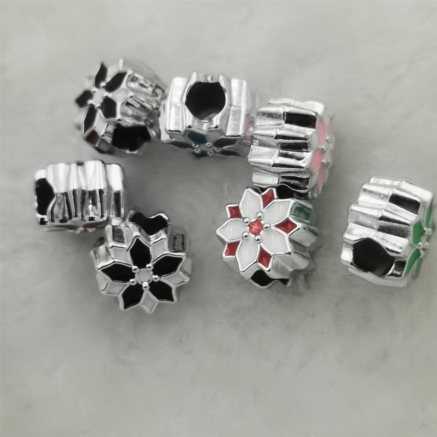 Dual Color Flower Acrylic Beads 12mm Enamel Finish 50pcs 4