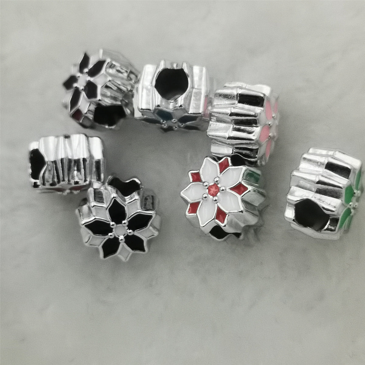 Dual Color Flower Acrylic Beads 12mm Enamel Finish 50pcs 4