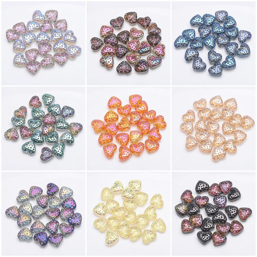 Electroplated Heart Glass Beads 13x15mm Peach Metallic 20pcs 5