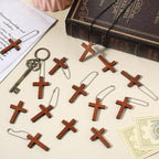 Antique Wooden Cross Keychain Dark Brown Vintage 44mm 20pcs 3