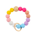 Silicone Beads Bracelet Wristlet Keychain with Wood Geometric Accent