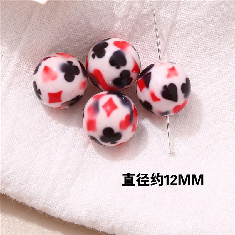 Japanese Vintage Showa Printed Resin Beads 10/12mm Glossy Floral 15pcs 23