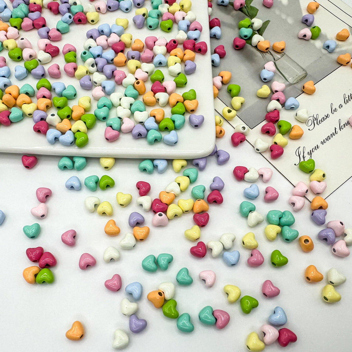 Heart Metal Beads 6mm Puffy Glossy Pastel Colors 50pcs 2