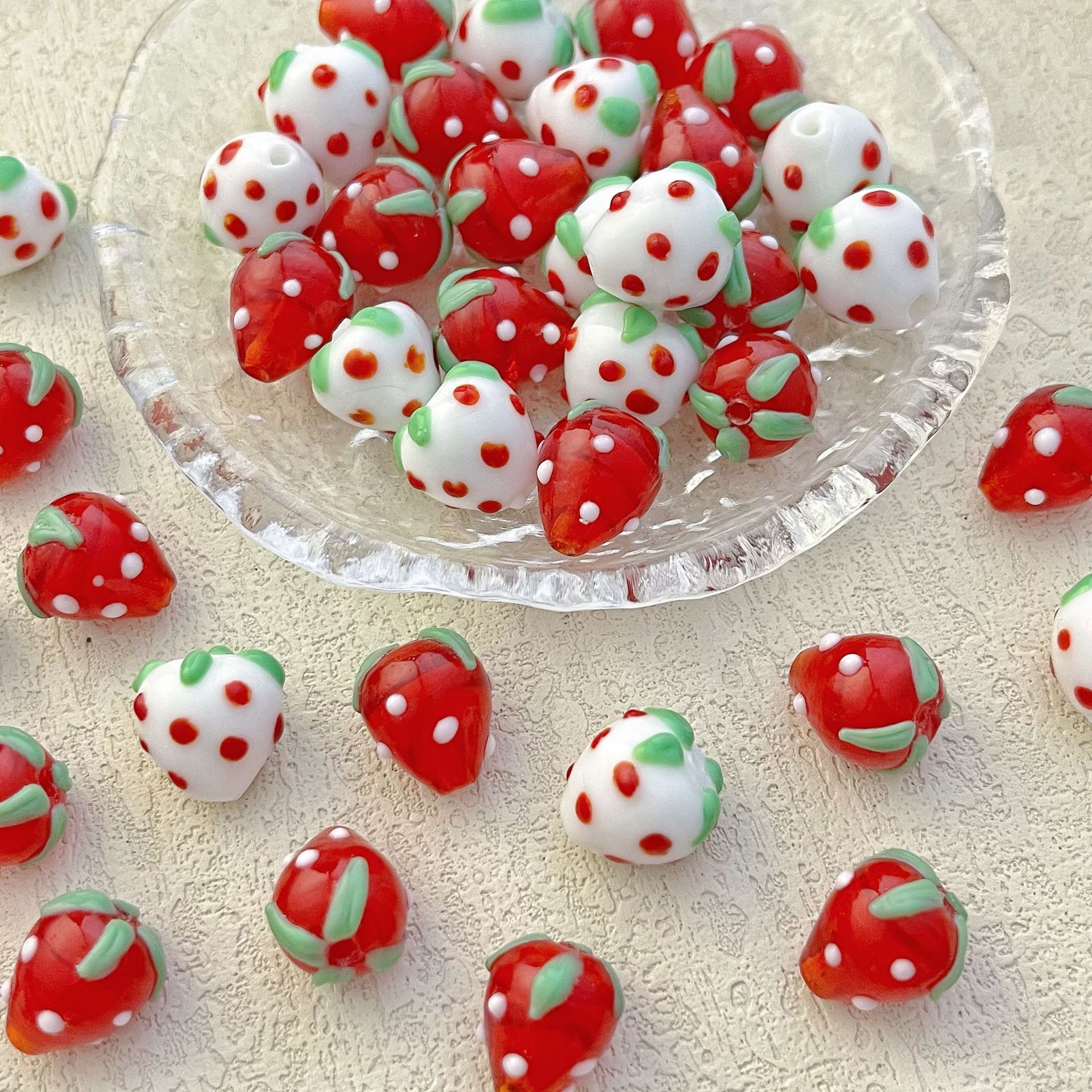 Hand Painted Strawberry Enamel Glass Beads 14mm 1pc 2