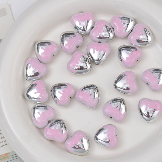 Plating Drip Heart Acrylic Beads 16mm Colorful Mixed 10pcs 2