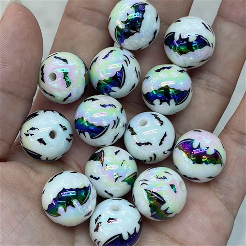 UV Plating Bat Acrylic Beads 16mm Halloween Colorful Printed 100pcs 5
