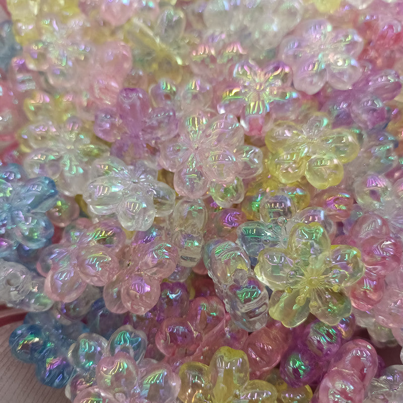UV Plating Cherry Blossom Acrylic Beads 23mm Transparent Colorful 100pcs 2