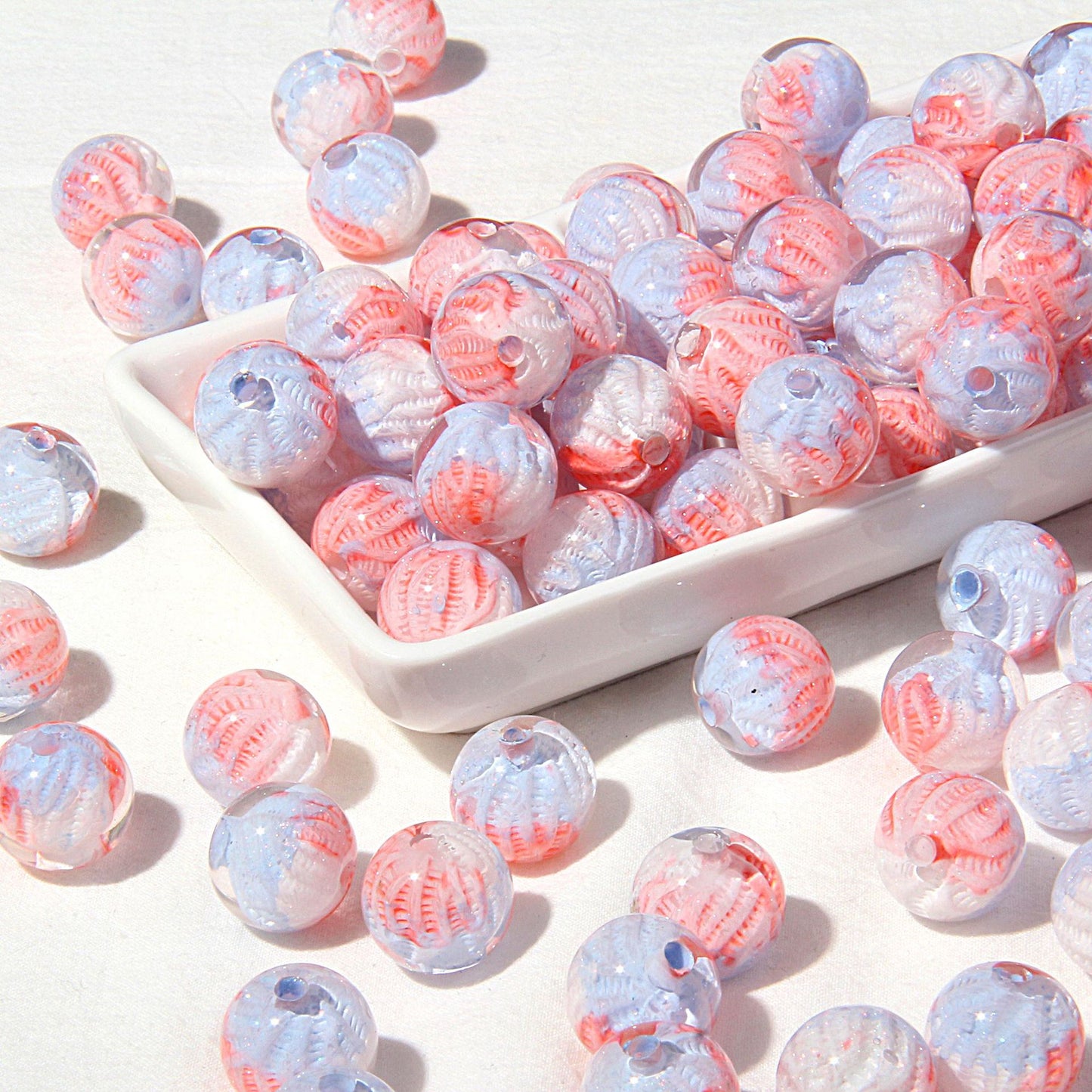 Premium Painted Acrylic Beads 14mm Brushwork Multi Color 5pcs 12
