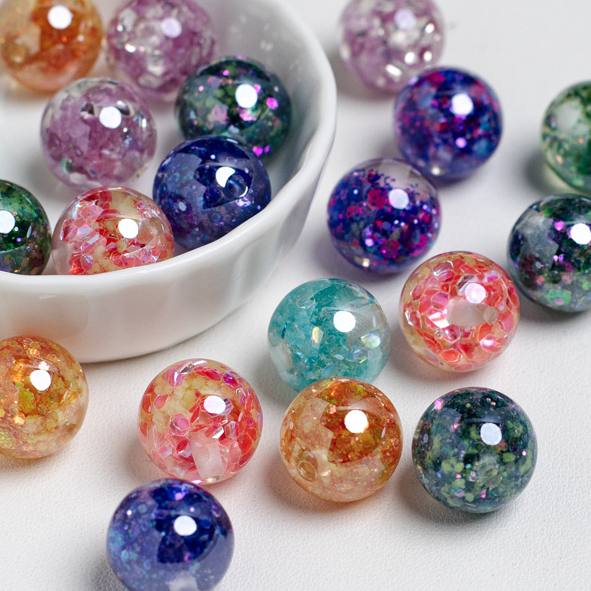 Radiant Glitter Filled Resin Beads 16mm Round Multicolor 10pcs