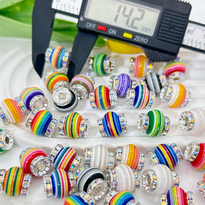 Lantern Rhinestone Beads 14mm Rainbow Striped Resin 50pcs 3