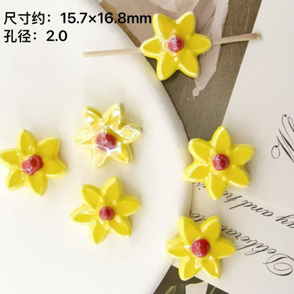 Six Petal Flower Ceramic Beads 16mm Glossy Colorful 10pcs 16