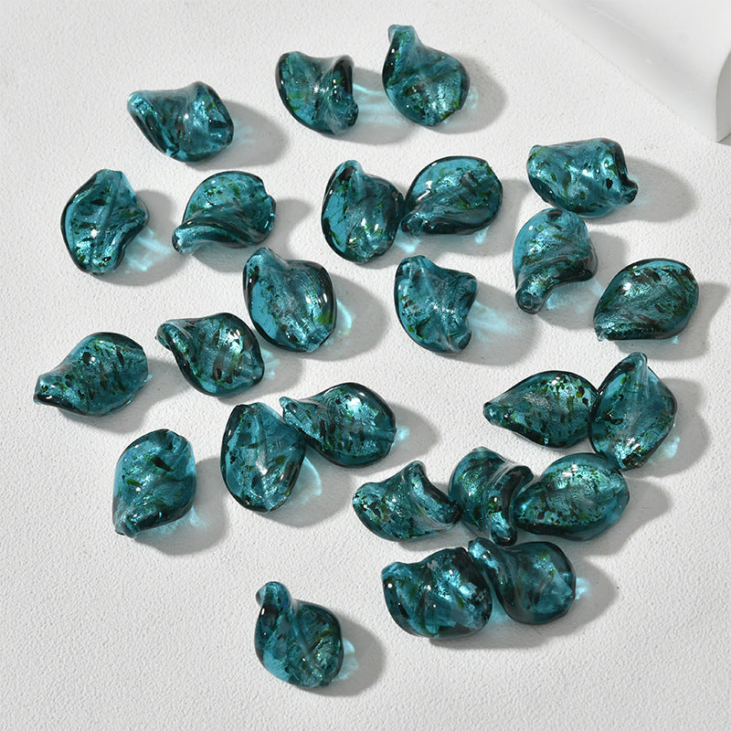 Lampwork Glass Beads Leaf Curled 14x21mm Translucent Vibrant 4pcs 7