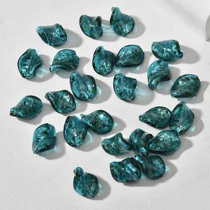 Lampwork Glass Beads Leaf Curled 14x21mm Translucent Vibrant 4pcs 7