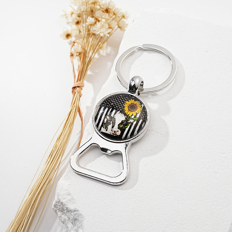 Metal Sunflower Bottle Opener Keychain Floral Design 2