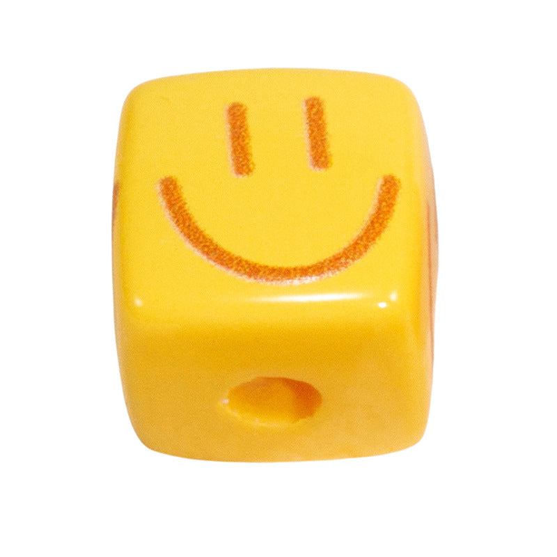 Colorful Smiling Face Acrylic Square Beads 14mm 10pcs 10