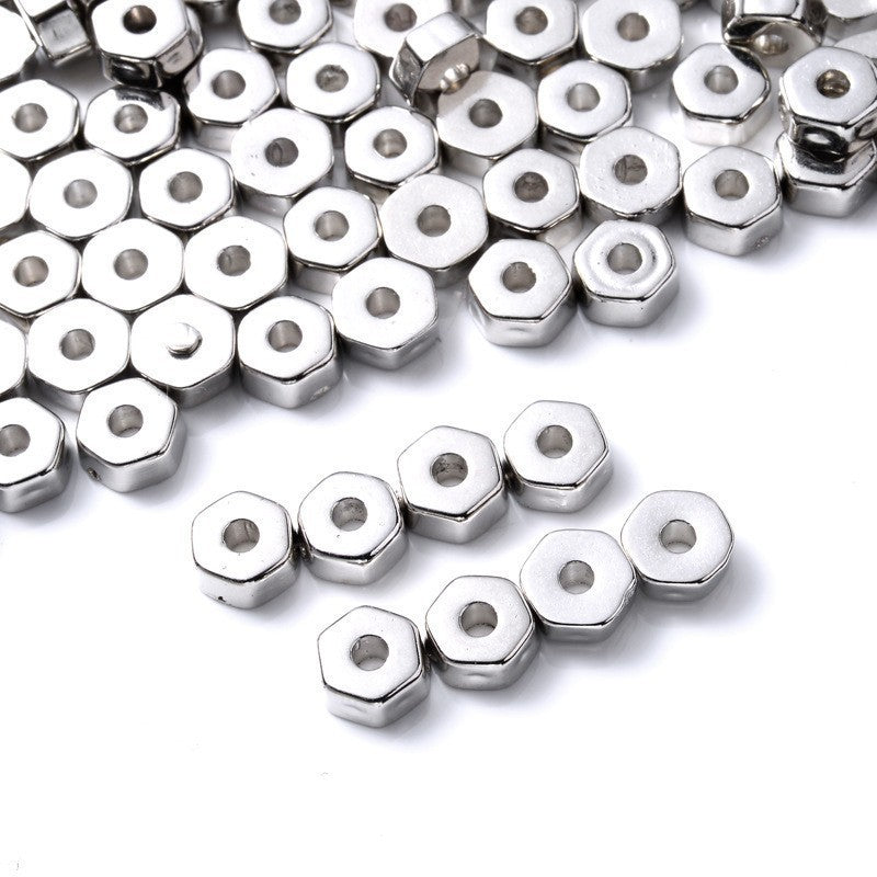 Hexagonal CCB Plastic Spacer Acrylic Beads 6mm Metallic Silver 200pcs 5