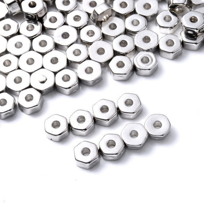 Hexagonal CCB Plastic Spacer Acrylic Beads 6mm Metallic Silver 200pcs 5