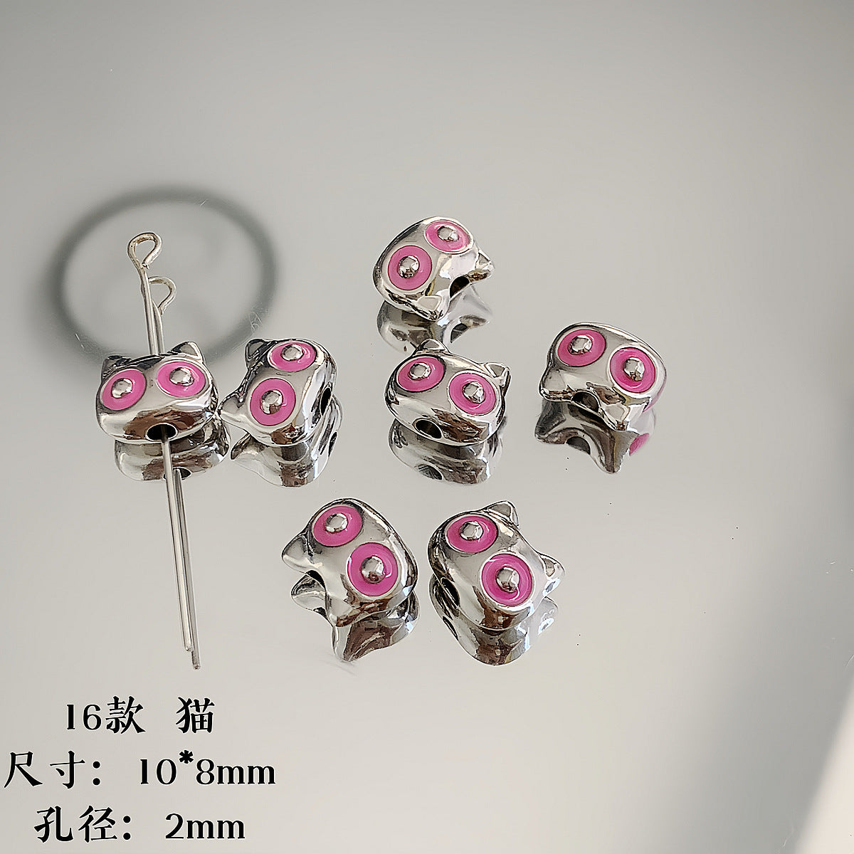 Cartoon Metal Beads Silver Pink Tone Playful Enamel 10pcs 16