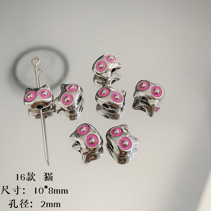 Cartoon Metal Beads Silver Pink Tone Playful Enamel 10pcs 16