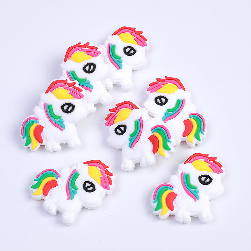 Silicone Focal Beads Rainbow Pony Rainbow Mane Smiling Face 10pcs