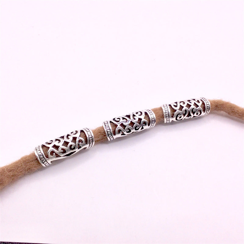 Tibetan Tube Metal Beads 9mm 26mm Antique Silver Pattern Zinc Alloy 50pcs 2