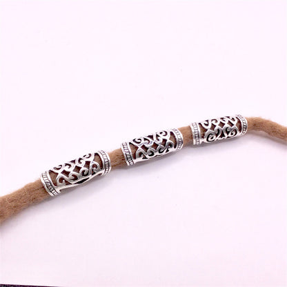 Tibetan Tube Metal Beads 9mm 26mm Antique Silver Pattern Zinc Alloy 50pcs 2