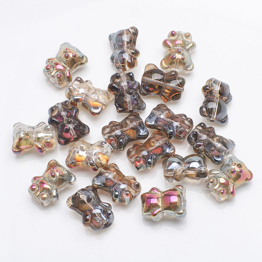 Electroplated Bear Glass Beads 12mm 14mm Mixed Metallic Colors 20pcs 18