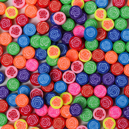 Flat Flower Clay Beads 10mm Colorful Rose Pattern Polymer 100pcs 6