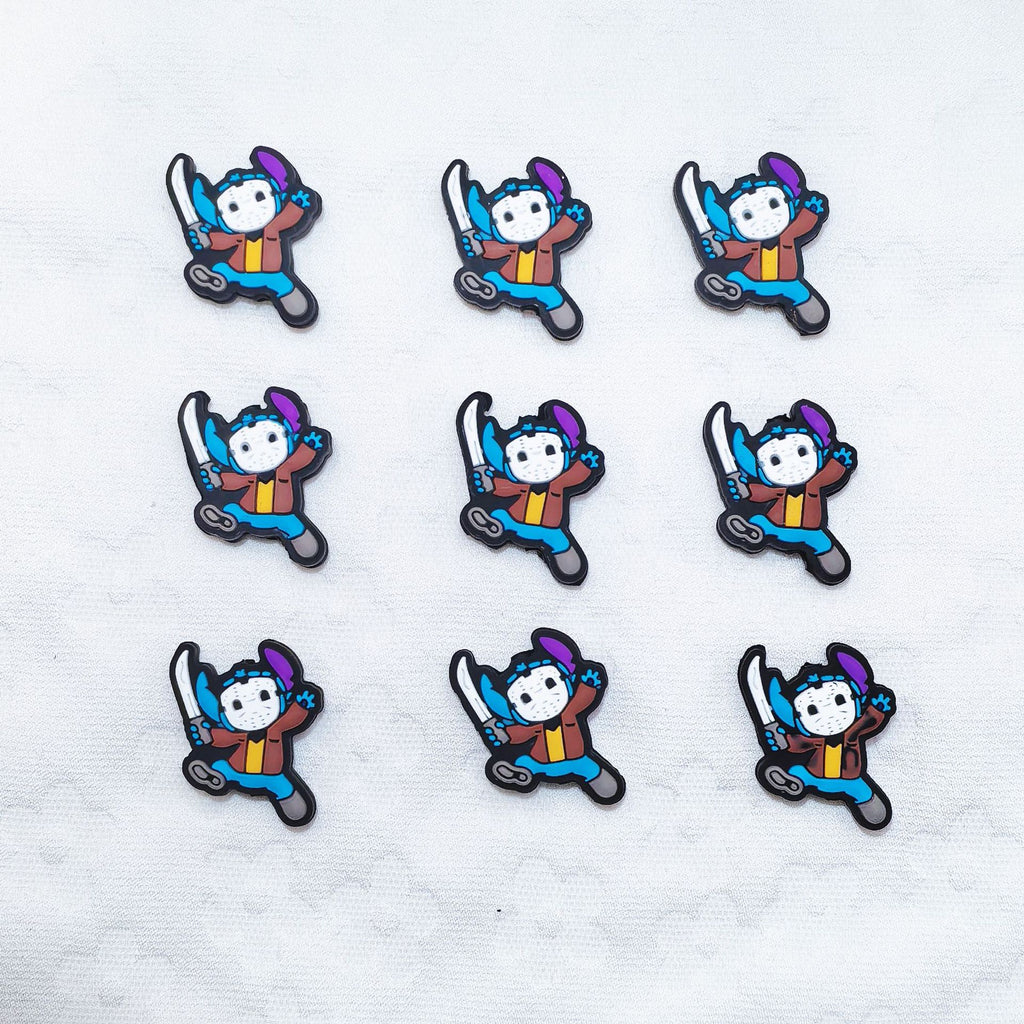 Silicone Focal Beads Ghost Face Stitch Holding Sword with Purple Hat 20pcs