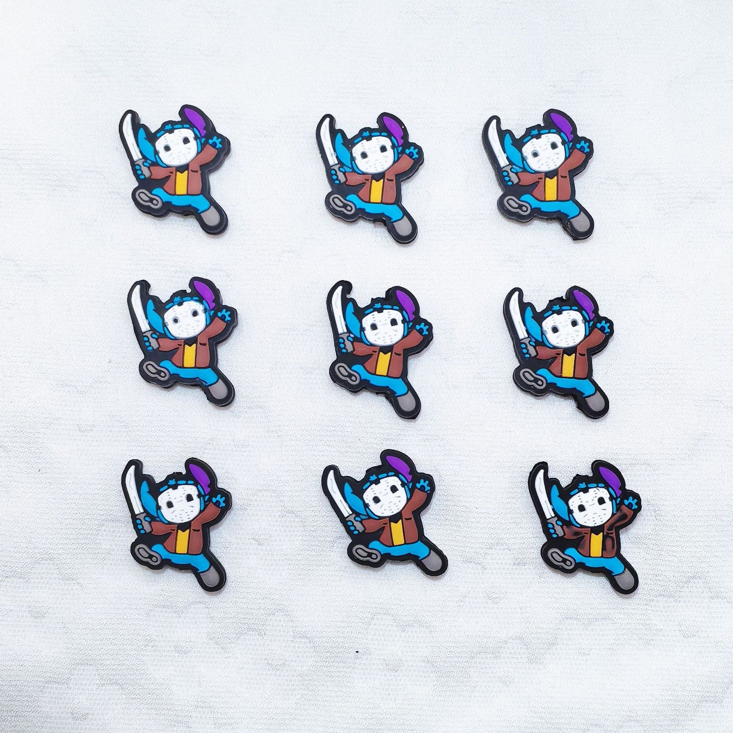Silicone Focal Beads Ghost Face Stitch Holding Sword with Purple Hat 20pcs