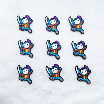 Silicone Focal Beads Ghost Face Stitch Holding Sword with Purple Hat 20pcs