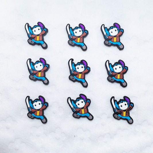 Silicone Focal Beads Ghost Face Stitch Holding Sword with Purple Hat 20pcs