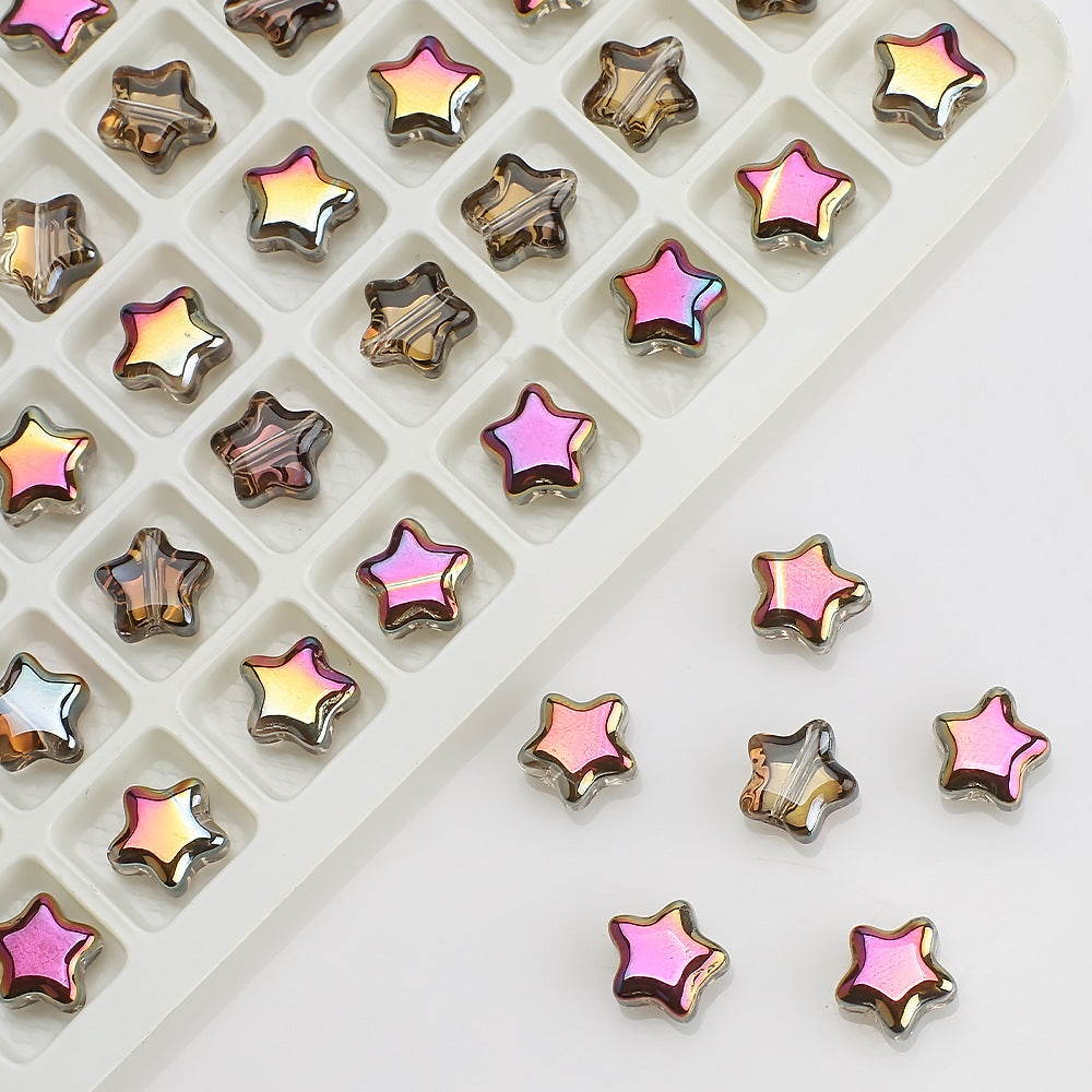 Plated Star Shaped Glass Beads 8mm Rainbow Electroplated 100pcs 10