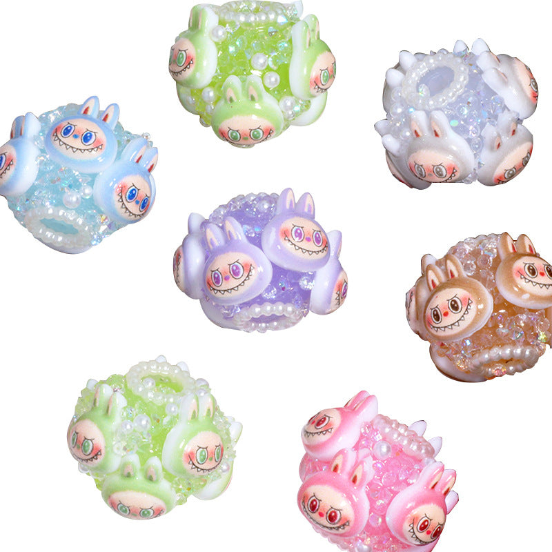 Embellished Bunny Clay Beads 23mm Pearl Crystal Cluster 6pcs 5