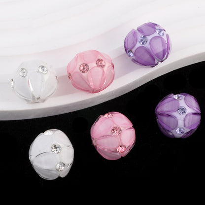 Flower Clay Beads 15mm Crystal Petal Wrapped Pastel Mixed 6pcs