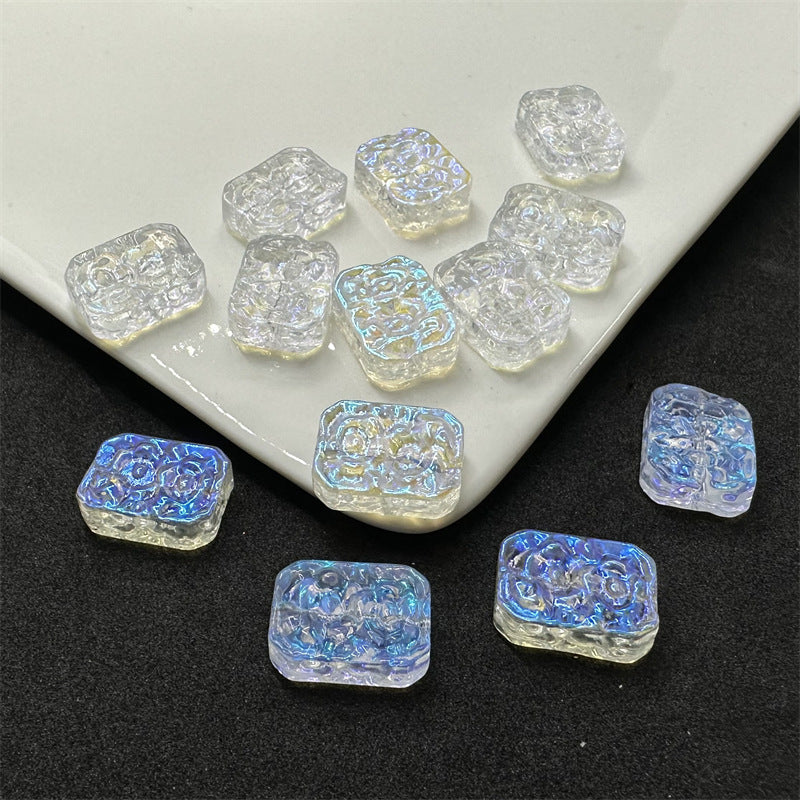 Square Glass Beads 13x23mm Transparent Electroplated Pastel 100pcs 3