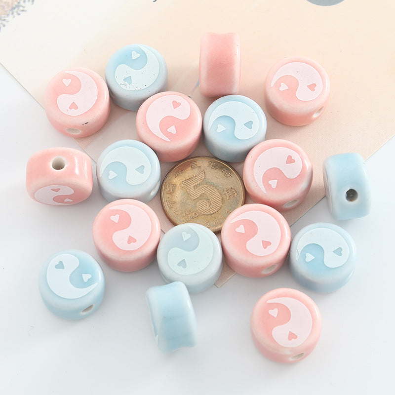 Flat Acrylic Beads 16mm Light Color Taichi Ceramic 10pcs