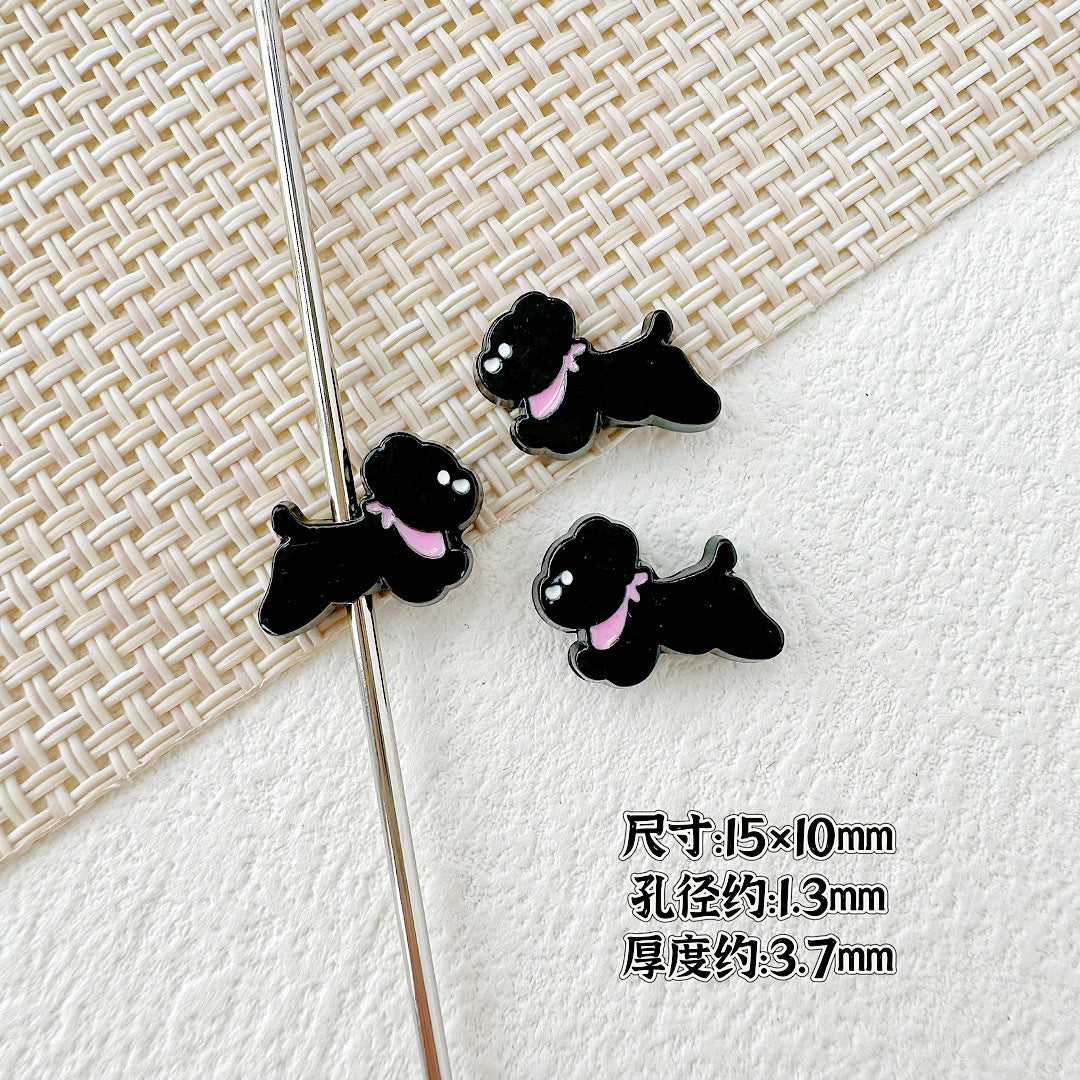 Baking Painted Bow Puppy and Dotted Kitten Metal Beads 15mm 20pcs 14