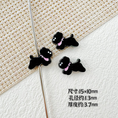 Baking Painted Bow Puppy and Dotted Kitten Metal Beads 15mm 20pcs 14
