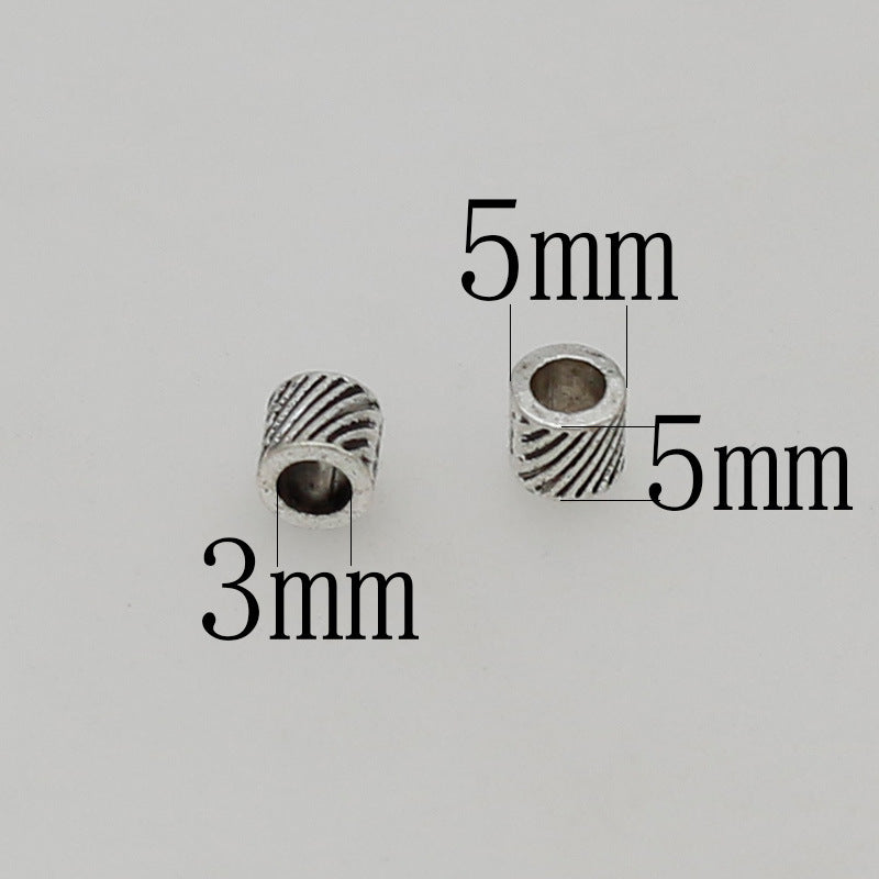 Tube Metal Beads 5mm Diagonal Patterned Tibetan Silver Tone Large Hole 100pcs 6
