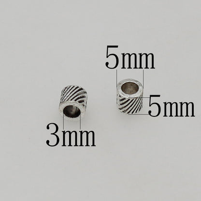 Tube Metal Beads 5mm Diagonal Patterned Tibetan Silver Tone Large Hole 100pcs 6