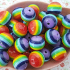 Striped Bubblegum Beads 20mm Bright Rainbow Chunky Resin 10pcs