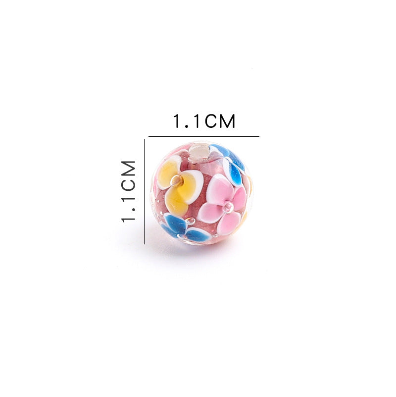 Flower Glass Beads 11mm Multi-Colored Antique Style 8